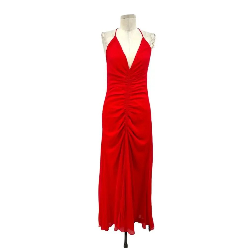 Free People Simone Maxi Dress in Red Ruched Backless Size 2‎ - Picture 2 of 15